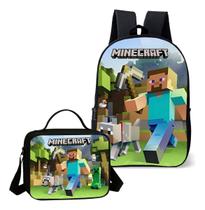 Mochila Simples e Lancheira Termica Escolar Infantil Kit Game Menino Craft Blocos Jogo Mochila Simples e Lancheira Termica Escolar Infantil Kit Game Menino Craft Blocos Jogo