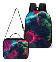 Mochila Simples Escolar Com Lancheira Termica Filme Super Heroi Forte Verde Mochila Simples Escolar Com Lancheira Termica Filme Super Heroi Forte Verde