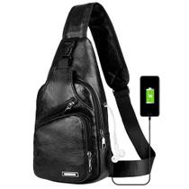 Mochila Sling Bag Peicees de Couro para Homens com Porta USB