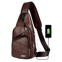 Mochila Sling Bag Peicees Leather Sling para homens com porta USB Mochila Sling Bag Peicees Leather Sling para homens com porta USB