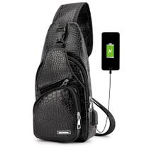Mochila Sling Bag Peicees Leather Sling para homens com porta USB Mochila Sling Bag Peicees Leather Sling para homens com porta USB
