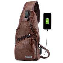 Mochila Sling Bag Peicees Leather Sling para homens com porta USB Mochila Sling Bag Peicees Leather Sling para homens com porta USB