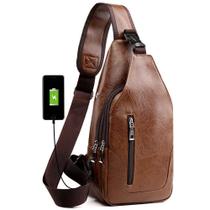 Mochila Sling Bag Peicees Leather Sling para homens com porta USB Mochila Sling Bag Peicees Leather Sling para homens com porta USB