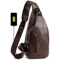 Mochila Sling Bag Peicees Leather Sling para homens com porta USB Mochila Sling Bag Peicees Leather Sling para homens com porta USB