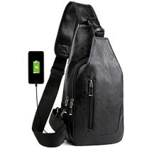 Mochila Sling Bag Peicees Leather Sling para homens com porta USB Mochila Sling Bag Peicees Leather Sling para homens com porta USB