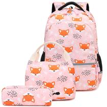 Mochila Soekidy Fox para meninas com lancheira e estojo para lápis 3+