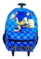 Mochila sonic menino carrinho rodinha infantil reforçada