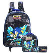 Mochila Sonic Rodinhas Com Lancheira Térmica E Estojo Duplo