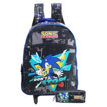 Mochila Sonic The Hedgehog Rodinhas Com Estojo Duplo Escolar