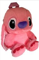 Mochila Stitch Angel Pelúcia Infantil Com Alça Rosa