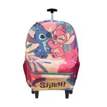 Mochila Stitch e Angel Escolar Infantil com Rodinhas