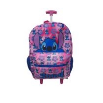 Mochila Stitch Escolar Rosa Com Rodinhas