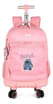Mochila stitch rodinhas 360 luxcel 2 em 1 rosa stitch