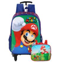 Mochila Super Mario Bros Rodinhas E Lancheira Térmica Luxcel