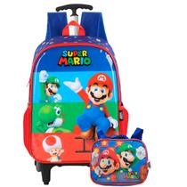 Mochila Super Mario Bros Rodinhas E Lancheira Térmica Luxcel