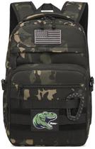 Mochila tática infantil Army Molle Bookbag Military Boys Mochila para escola, ao ar livre, acampar (inclui 2 adesivos+1 mosquetão), camuflagem preta