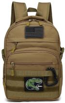 Mochila tática infantil Army Molle Bookbag Mochila militar para meninos, para escola, ao ar livre, acampar (inclui 2 adesivos e 1 mosquetão), marrom