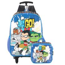 Mochila Titans Go Rodinhas E Lancheira Térmica Escolar Azul