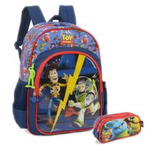 Mochila Toy Story Woody E Buzz Escolar Costas Estojo Duplo