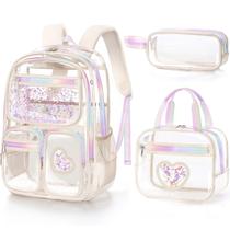 Mochila transparente Fimibuke para meninas com lancheira e estojo de lápis Mochila transparente Fimibuke para meninas com lancheira e estojo de lápis