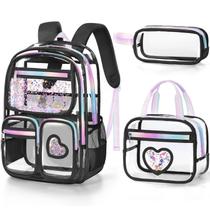 Mochila transparente Fimibuke para meninas com lancheira e estojo de lápis Mochila transparente Fimibuke para meninas com lancheira e estojo de lápis