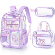 Mochila transparente Fimibuke para meninas com lancheira e estojo de lápis Mochila transparente Fimibuke para meninas com lancheira e estojo de lápis