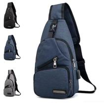 Mochila Transversal Unissex com Porta USB, Bolsos Múltiplos, Impermeável ( Azul) Mochila Transversal Unissex com Porta USB, Bolsos Múltiplos, Impermeável ( Azul)
