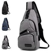 Mochila Transversal Unissex com Porta USB, Bolsos Múltiplos, Impermeável (Cinza) Mochila Transversal Unissex com Porta USB, Bolsos Múltiplos, Impermeável (Cinza)