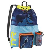 Mochila TYR Big Mesh Mummy para natação úmida, ginástica azul/amarela