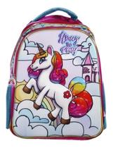 Mochila Unicornio 3d Escolar Juvenil Feminina Estampa Relevo - ROSA