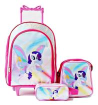 Mochila Unicornio Pony Rodinhas Lancheira Estojo Kit