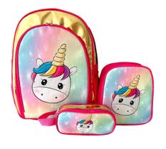 Mochila Unicornio Tie Dye Costas Lancheira Estojo