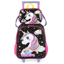 Mochila Unicórnio Violeta de Rodinhas e Lancheira Térmica Mochila Unicórnio Violeta de Rodinhas e Lancheira Térmica