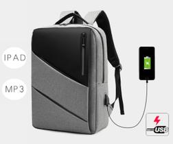 Mochila Universitária Notebook 15.6" Moderna Com Entrada USB 20L Resistente E Bolso Secreto Cinza