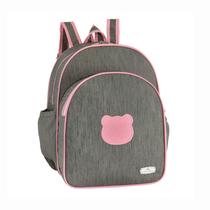 Mochila urso de bebê cinza c/ rosa Mochila urso de bebê cinza c/ rosa