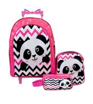 Mochila Urso Panda Rodinhas Brilho Lancheira Estojo Kit - crush