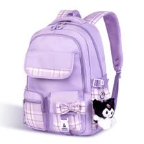 Mochila Vbiger School impermeável roxa para meninas de 18 polegadas Mochila Vbiger School impermeável roxa para meninas de 18 polegadas