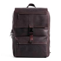 Mochila VELEZ de couro marrom escuro para homens e mulheres, laptop de 17"