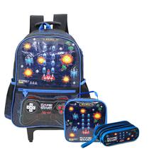 Mochila Vídeo Game Led Luzes Lancheira Térmica Estojo Triplo