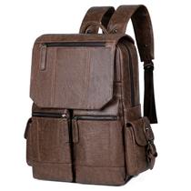 Mochila vintage de couro PU para laptop masculina marrom de 15 polegadas Mochila vintage de couro PU para laptop masculina marrom de 15 polegadas