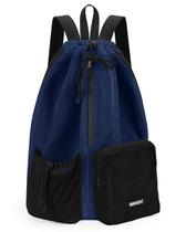 Mochila WANDF Swim Mesh com cordão e bolso molhado, azul marinho