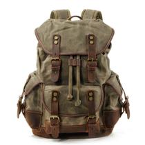 Mochila WUDON Travel, de lona encerada em couro genuíno, verde 22L Mochila WUDON Travel, de lona encerada em couro genuíno, verde 22L