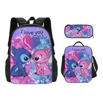 Mochila XOUPDA Stitch and Angel School com lancheira e estojo para lápis