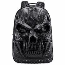 Mochila XUANNIAO 3D PU Leather Skull para laptop 15.6, unissex