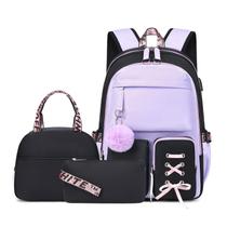 Mochila YTJGC 45x31x18cm 3 em 1 para meninas USB roxa