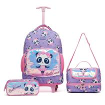 Mochila YUPE Infantil Panda Escolar Rodinhas Lancheira Estojo