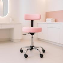 Mocho Cromado Estética Profissional Cadeira Ergonômico Odontologico Rosa Giratório Altura Regulável