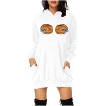 Moda casual feminina Halloween estampado com bolsos com capuz vestido de moletom curto