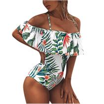 Moda casual feminina plus size bandagem de uma peça com estampa de folha maiô sexy Moda casual feminina plus size bandagem de uma peça com estampa de folha maiô sexy