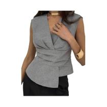 Moda europeia e americana com decote em V cintura cinched bainha irregular temperamento colete